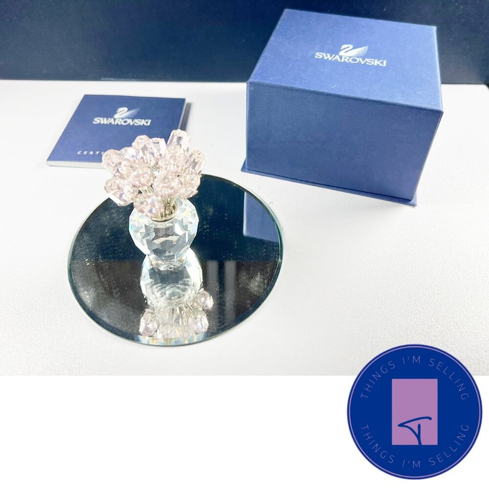 Swarovski Crystal Light Pink Rose Flowers Vase Figurine with Original Packaging